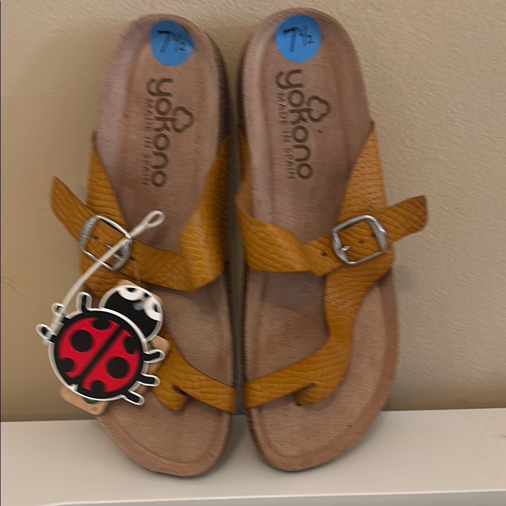Yokono Mustard Yellow Leather Sandals